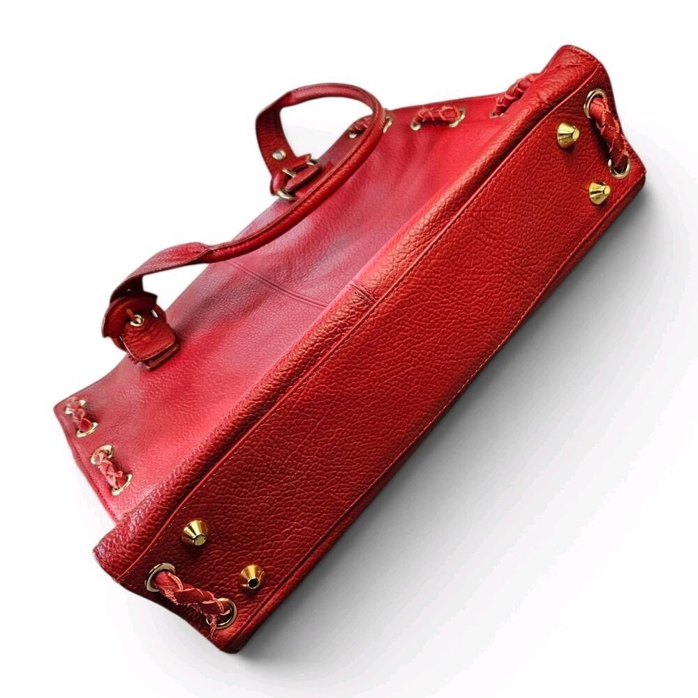 Women's Red Pebbled Leather Zip Tote Bag Gold Hardware Carry-on - Picture 5 of 6